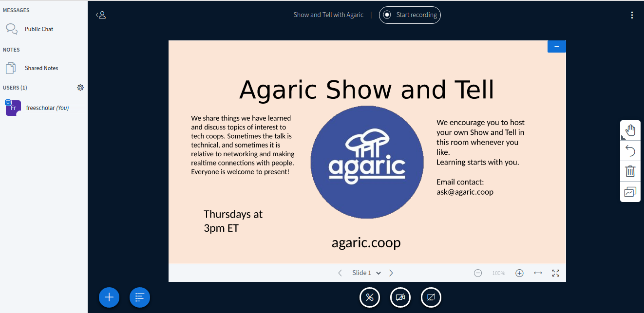 BigBlueButton screenshot of Agaric's Show and Tell